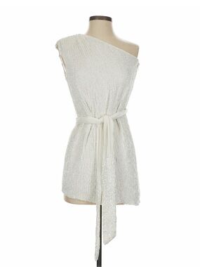 Retrofete Ivory One-Shoulder Sequin Mini Dress with Sash